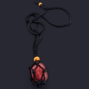 Cherry Quartz Stone Pendant Macrame Necklace